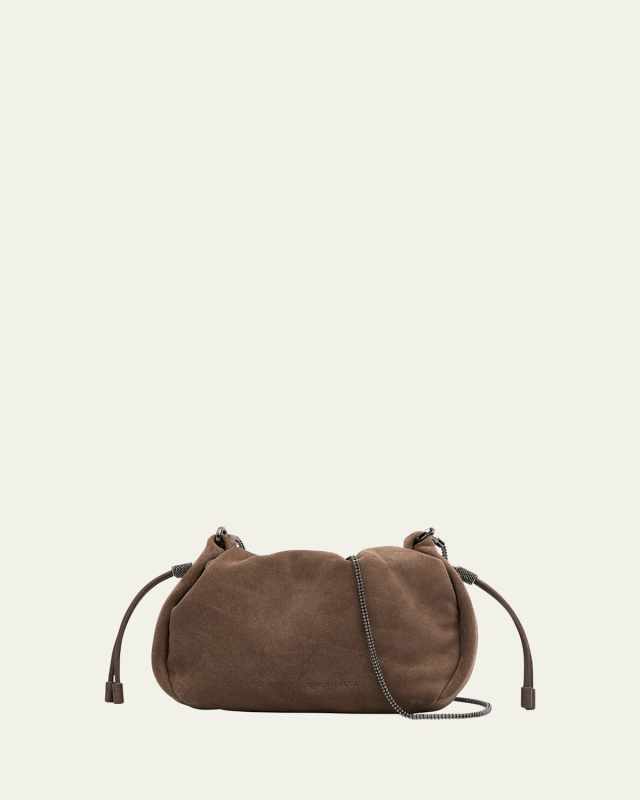 Small Drawstring Suede Crossbody Bag